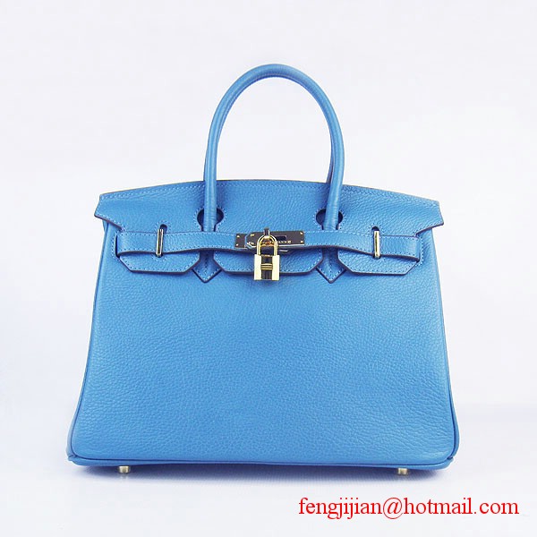 Hermes Birkin 30cm Togo Leather Bag Blue 6088